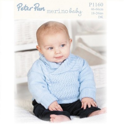Sweater with Shawl Collar and Hat in Peter Pan Merino Baby DK